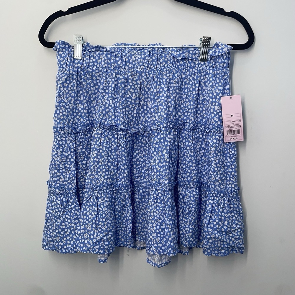 Wild Fable Floral Tiered Ruffle Mini Skirt Blue White Womens Size Medium NWT
